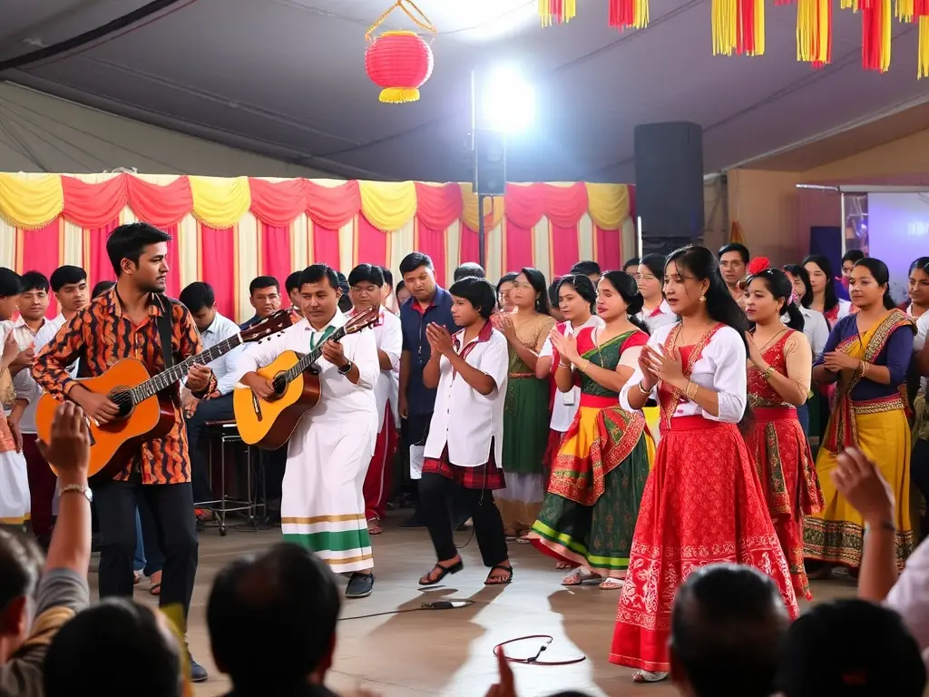 A photograph capturing a live performance during a community arts festival, highlighting the promotion of artistic expression and cultural diversity.