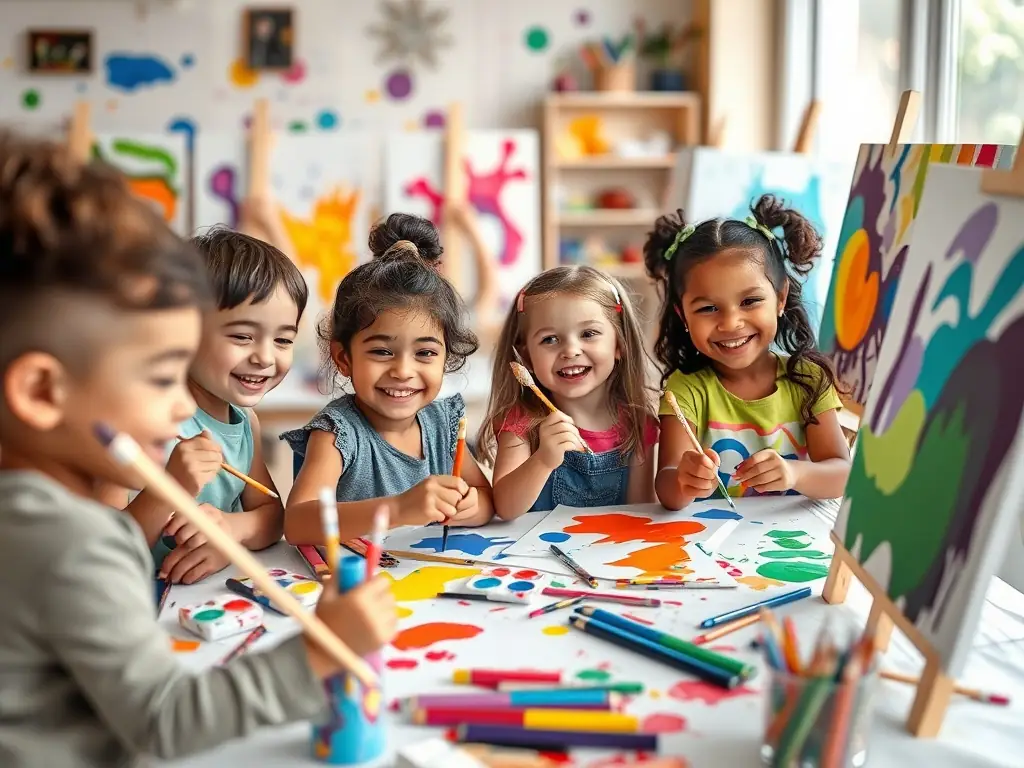 A dynamic image of children participating in an art education program, demonstrating the organization's commitment to nurturing young talent and fostering a lifelong love for the arts.