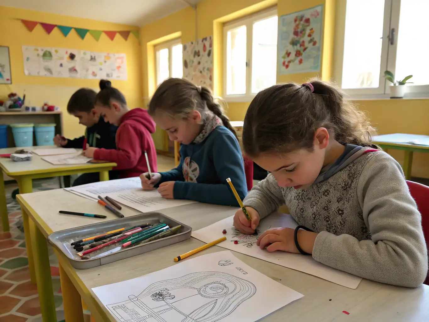 An image showing a group of students participating in an art education program, emphasizing the organization's commitment to nurturing young artistic talent.